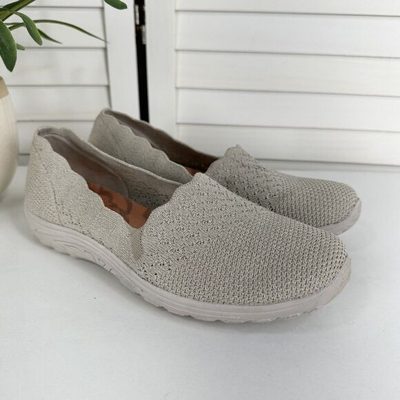 Skechers Seager Stat Taupe Knit Slip‎ On Flat Relaxed Fit Memory Foam Shoe Sz 10 - Picture 2 of 9